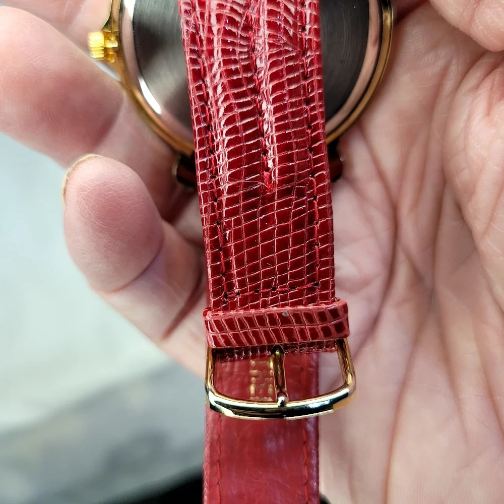 Santa Wrist Watch Adjustable Leather Strap, Vintage Red Sparkly